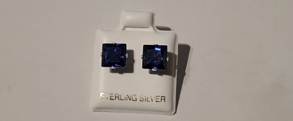 NEW~2Ct Princess Cut Blue Sapphire Gemstone Stud Earrings~.925 Sterling Silver